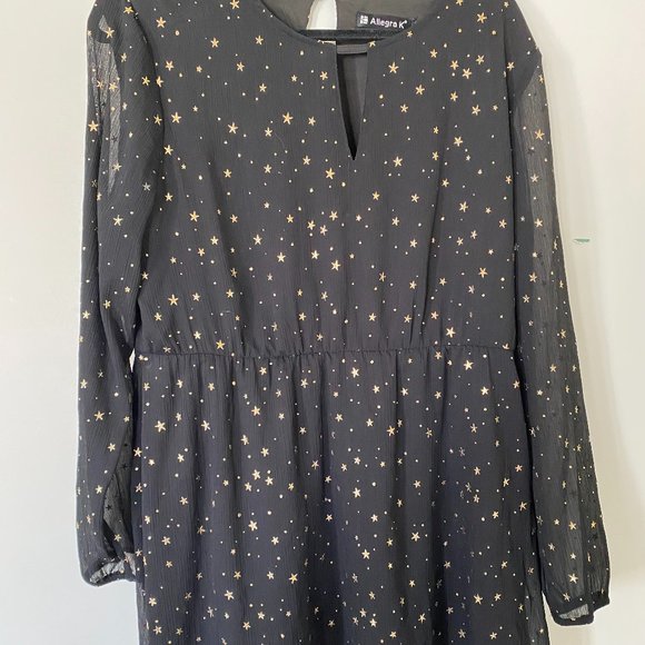 ALLEGRA K CHOKER V NECK VINTAGE GILDING STAR DRESS - Picture 2 of 2